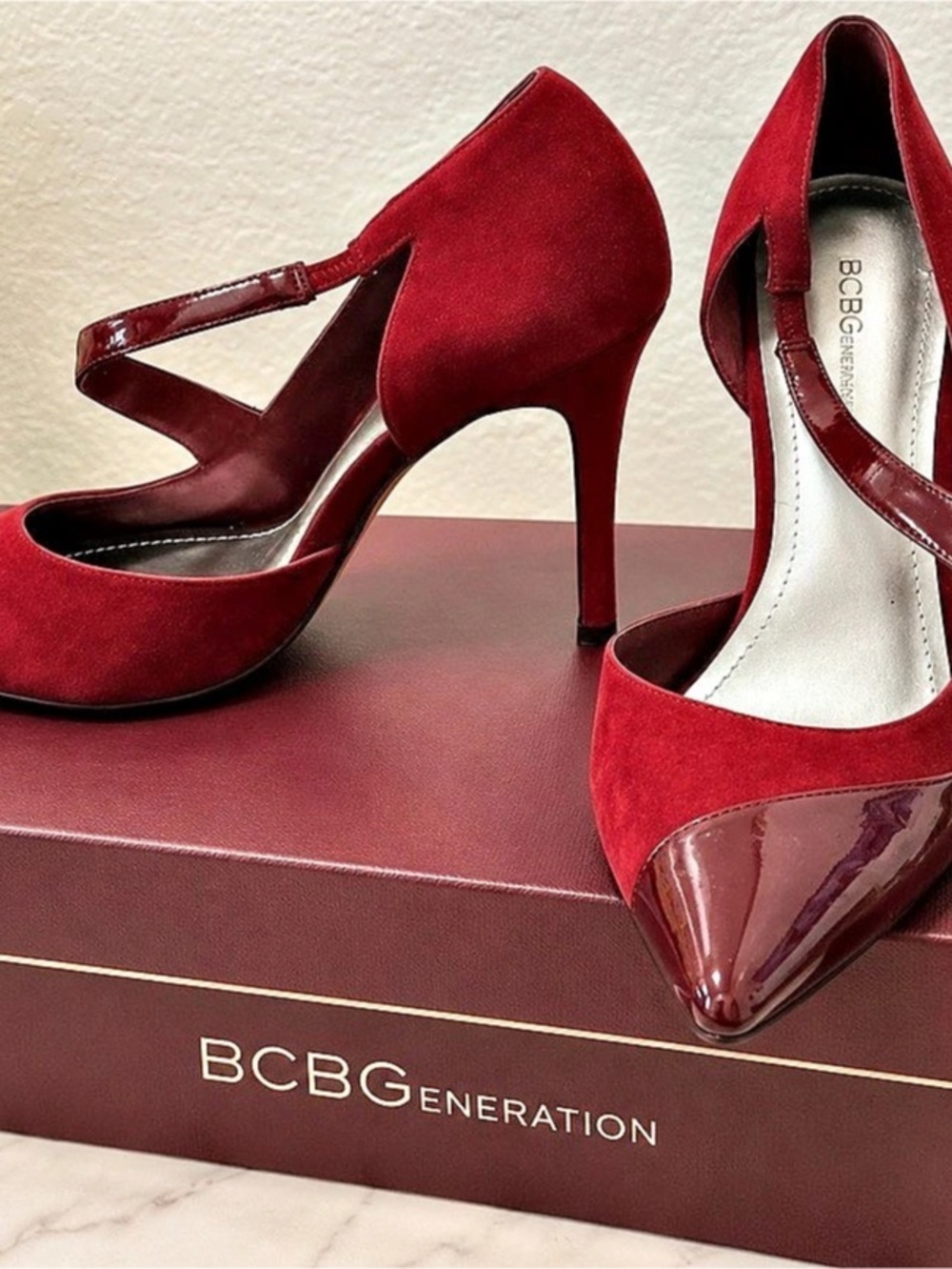 BCBGeneration Pointed Toe Ankle Strap Heels in Red Like New